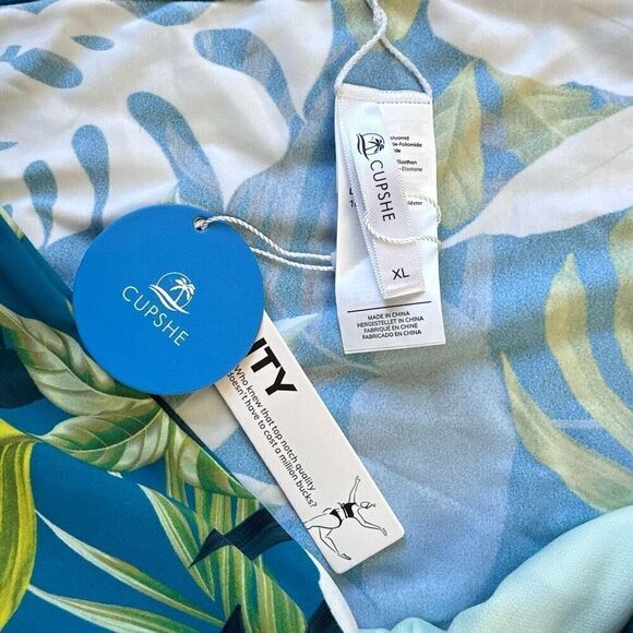 NEW Cupshe Swimsuit Bottom Women’s XL Blue Tropical High Waisted - Picture 5 of 6